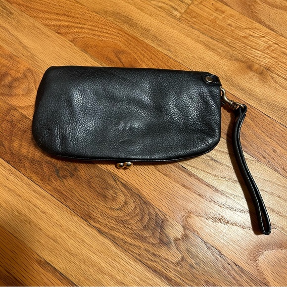 Cute HOBO brand black leather foldable clutch with strap. Magnetic closure. EUC - Picture 5 of 5